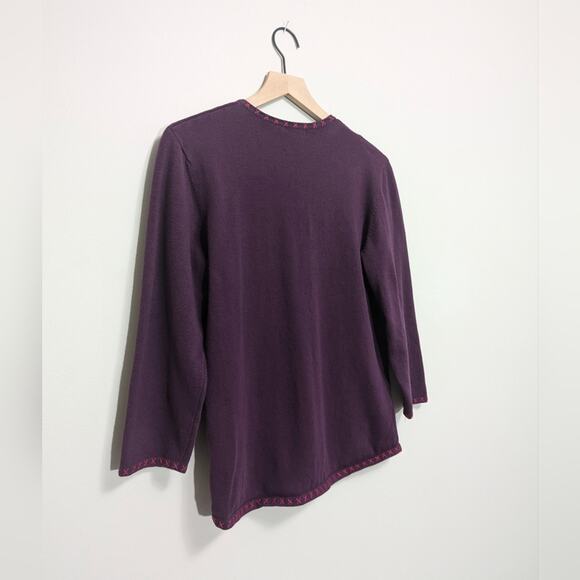 St John's Bay Purple embroidered fall themed v neck sweater size Medium - Picture 4 of 5